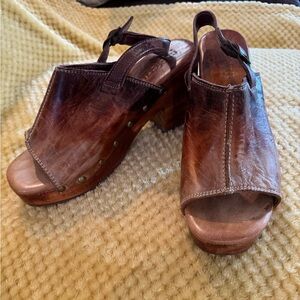 Bed Stu Brown Leather Mules with Distressed Finish - MARIE